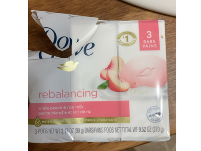Dove Beauty Bar Soap, Rebalancing White Peach & Rice Milk, 3.17 oz/90 g, 3 Count