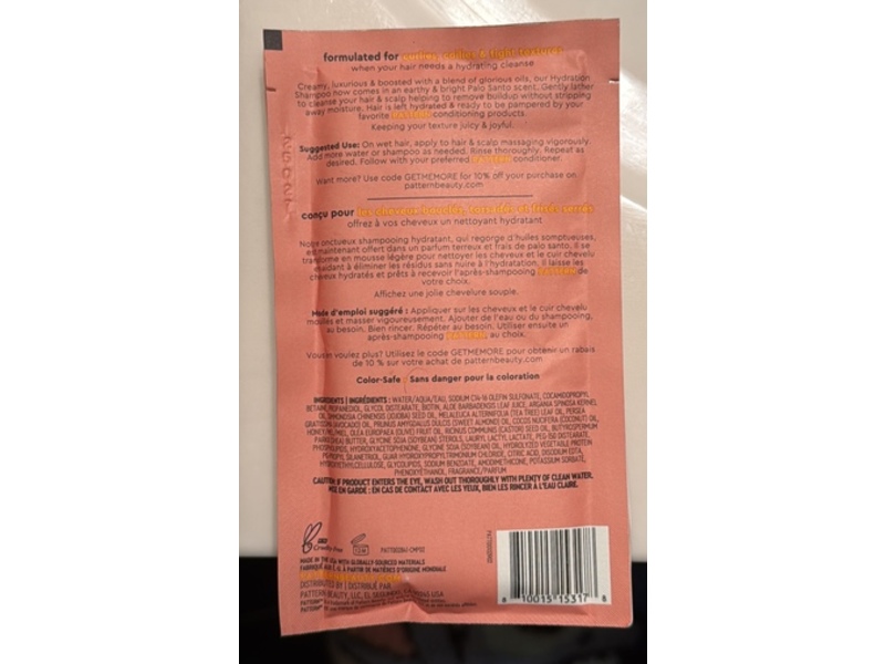 Pattern Hydrating Shampoo, Palo Santo, 1.75 fl oz/52 mL