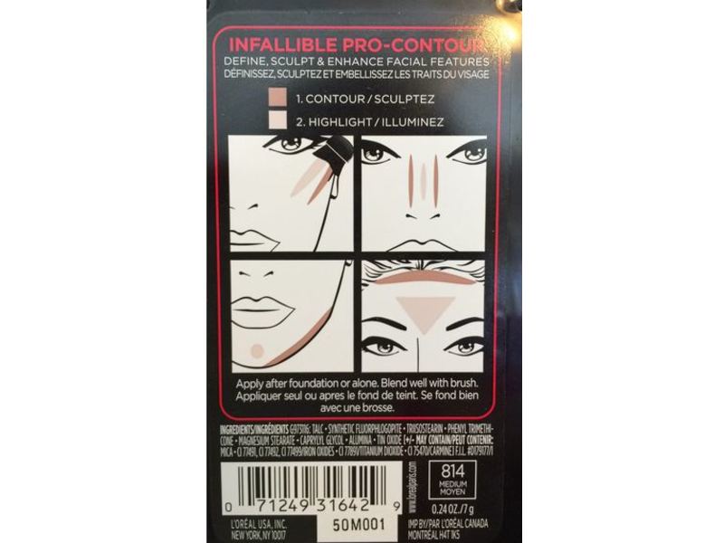 L'Oreal Paris Infallible Contour & Highlight Palette, 814 Medium, 0.24 oz/7 g