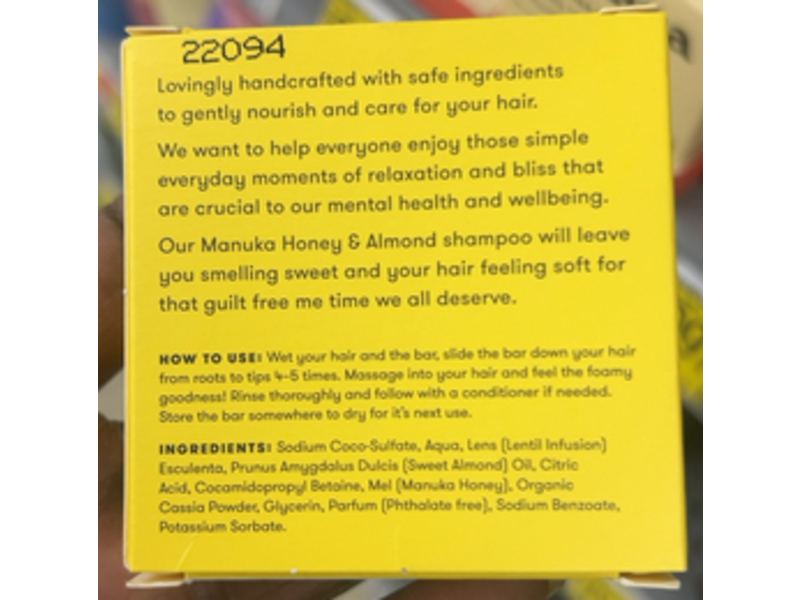 Anihana Shampoo Bar, Manuka Honey & Almond, 2.29 oz/65 g