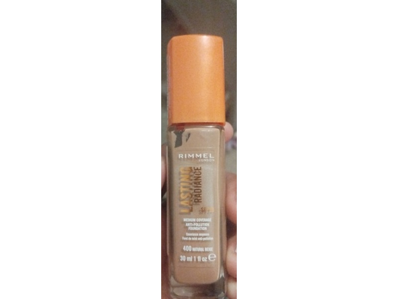 Rimmel London Lasting Radiance Medium Coverage Foundation, 400 Natural Beige SPF 25, 1 fl oz/30 mL
