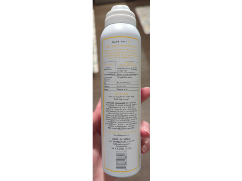 Native Girl Scouts Deodorant & Body Spray, Lemon, 3.5 oz/99 g