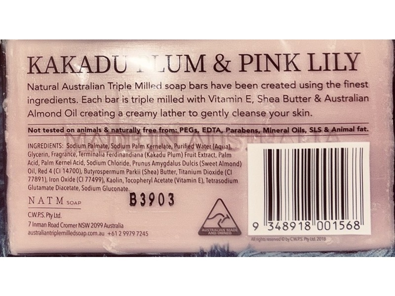 Australian Triple Milled Soap, Kakadu Plum & Pink Lilly, 200 g