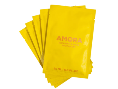 Amora Illuminate & Shine Sheet Masks, Papaya, Vitamin C, 0.8 fl oz/25 mL, Pack Of 5