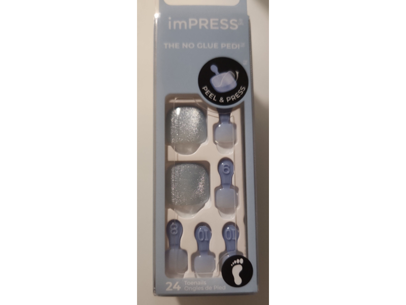 Kiss Impress Color Press On Toenails, Glossy Blue, Pack of 24