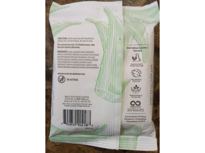 Burt's Bees Sensitive Facial Cleansing Towelettes, Aloe Vera, 10 Count