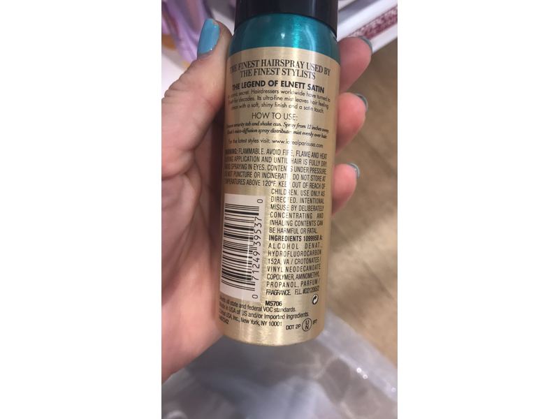 L'Oreal Paris Elnett Satin Extra Strong Hold Hairspray, Unscented, 2.2 oz/64.2
