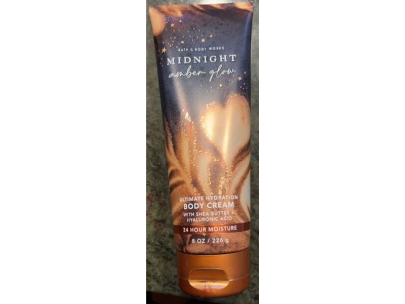 Bath & Body Works Midnight Body Cream, Amber Glow, Shea Butter + Hyaluronic Acid, 8 Oz / 226 g
