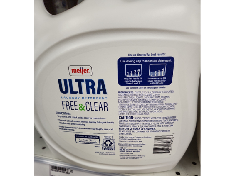 Meijer Ultra Laundary Detergent, Free & Clear, 107 Loads, 154 fl oz/4.55 L