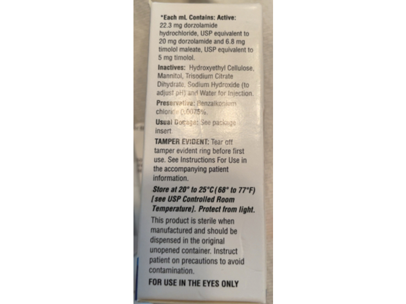 Dorzolamide Hcl and Timolol Maleate Ophthalmic Solution, 2% / 0.5%, 10 mL, Micro Labs
