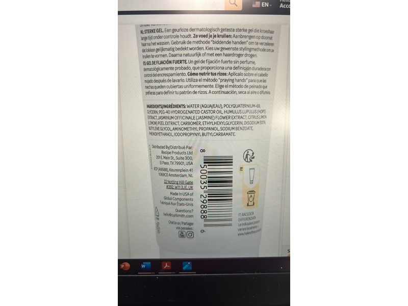 Curlsmith Fragrance-Free Strong Hold Gel, 8 fl oz/237 mL