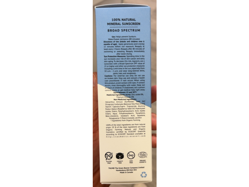 Green Beaver 100 % Natural Mineral Sunscreen, SPF 40, Sport, 90 mL