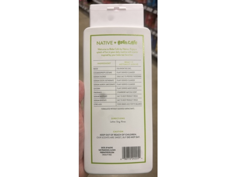 Native Boba Cafe Body Wash, Strawberry Matcha, 18 fl oz/532 mL