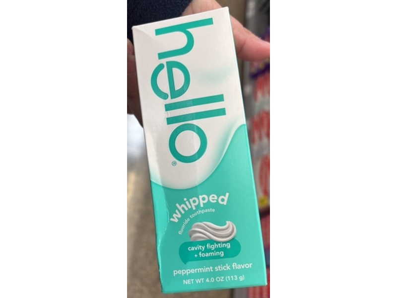 Hello Whipped Floride Toothpaste, Peppermint Stick Flavor, 4 oz/113 g