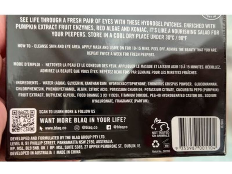 Blaq Pumpkin Fresh Peepers Eye Mask, 5 Count