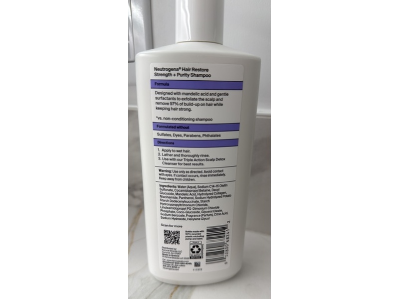 Neutrogena Hair Restore Strength + Purity Shampoo, 13 fl oz/385 mL