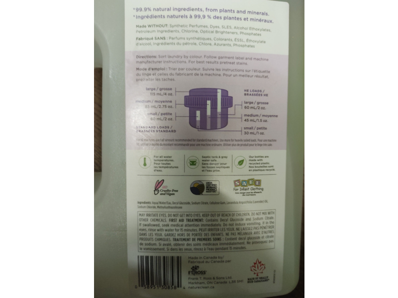 Nature Clean Laundry Liquid, Lavender, 101 fl oz/3 L