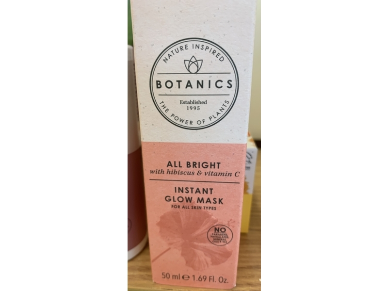 Botanics All Bright Instant Glow Mask, Hibiscus & Vitamin C, 1.69 fl oz/50 mL