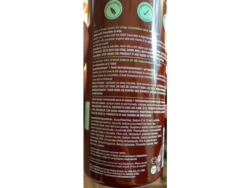 Hask Refreshing Body Wash, Cucumber & Aloe, 24.5 fl oz/725 mL, Pack Of 2