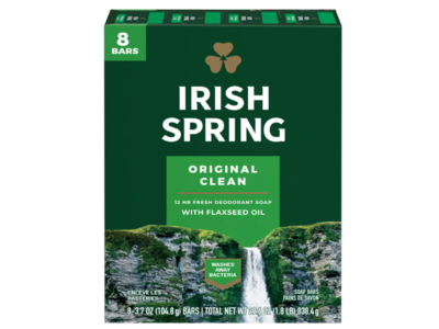 Irish Spring Soap Bars, Original Clean, 29.6 oz/838.4 g, Count 8