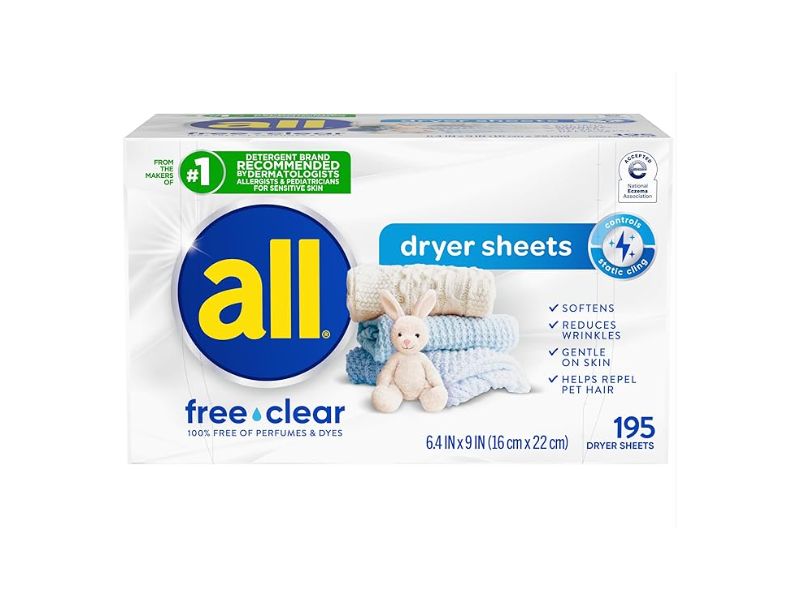 All Dryer Sheets, Free & Clear, 195 Sheets