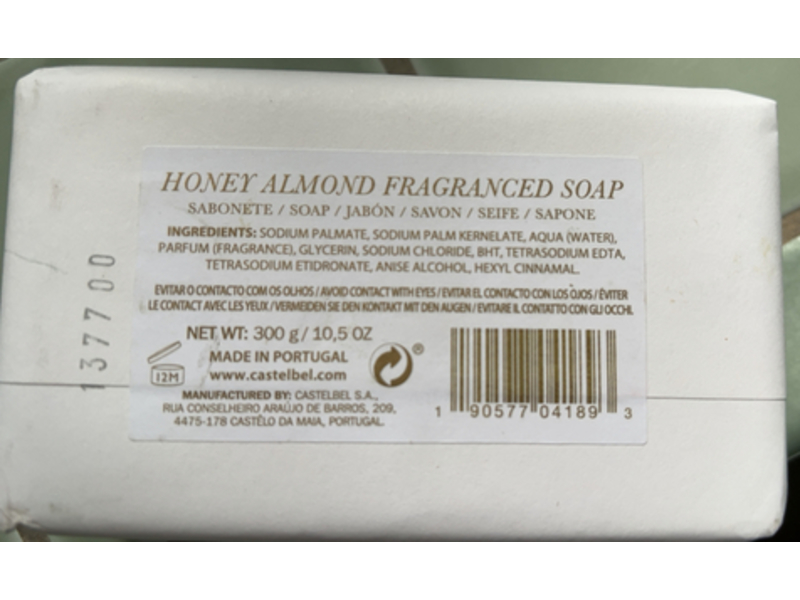 Castelbel Honey Almond Fragranced Soap Bar, 10.5 oz/300 g