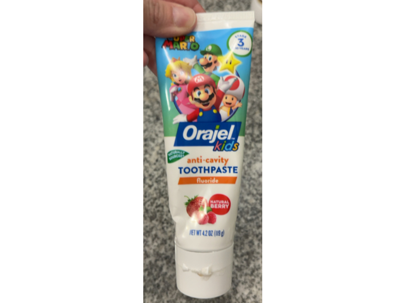 Orajel Kids Super Mario Anti-Cavity Fluoride Toothpaste, Natural Berry, 4.2 oz/119 g