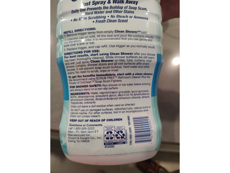 Church & Dwight Clean Shower Cleanser, Fresh Clean Scent , 60 fl oz/177 L