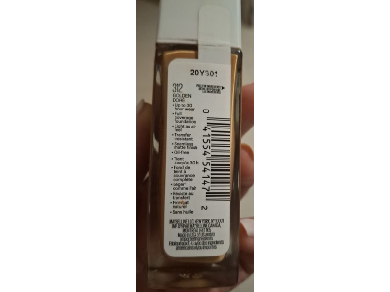 Maybelline New York Super Stay Active Wear Liquid Foundation, 312 Golden, 1.0 fl oz/30 mL