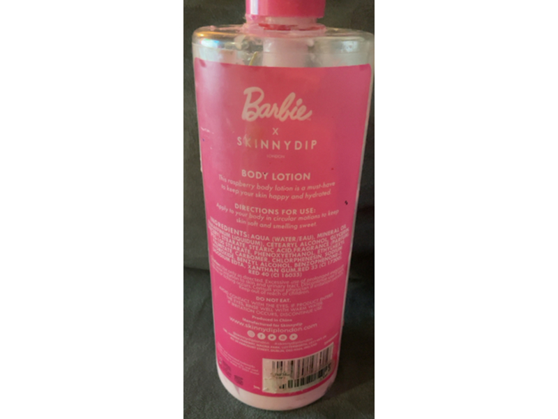 Skinny Dip x Barbie Body Lotion, Raspberry, 16.6 fl oz/490 mL