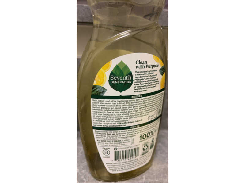 Seventh Generation Rejuvenate Dish Liquid, Yuzu Basil Scent Phytogia, 19 fl oz/561 mL