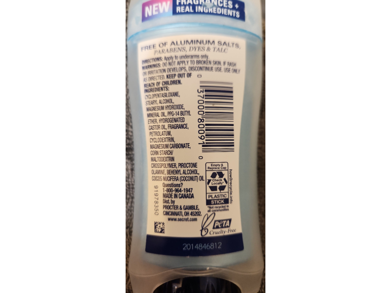 Secret 48 Hr Deodorant, Real Coconut, 2.4 oz/68 g