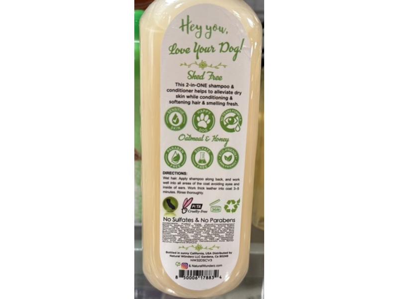 Natural Wunderz Shed Relief 2-in-One Shampoo & Conditioner, Oatmeal and Honey, 32 fl oz/946 mL