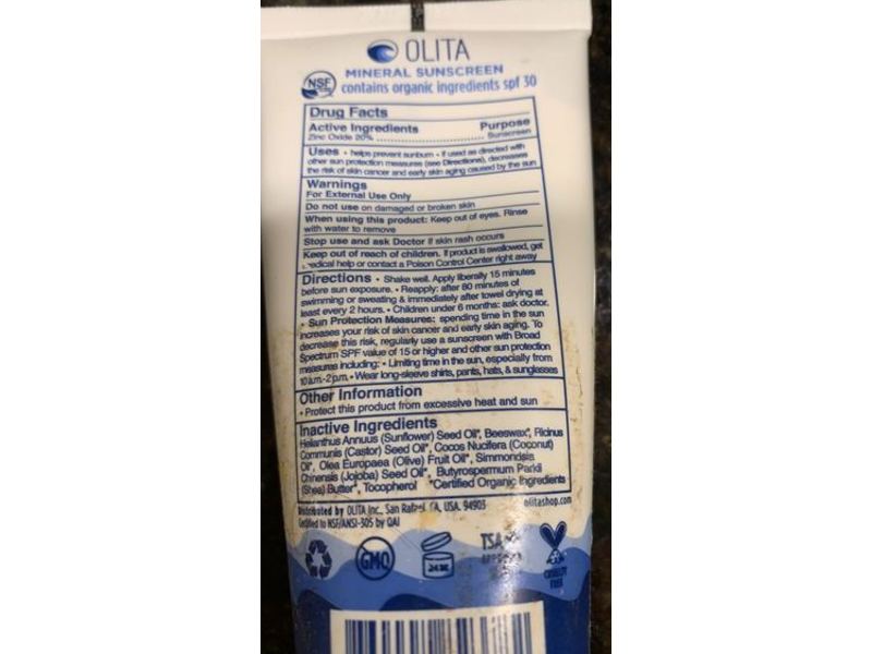 OLITA Mineral Sunscreen, SPF 30, 3 fl oz/89 mL