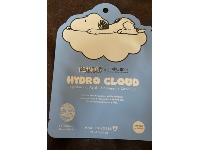 Peanuts X Celavi Hydro Cloud Printed Sheet Mask, Coconut, 0.77 oz/23 mL, Pack Of 5