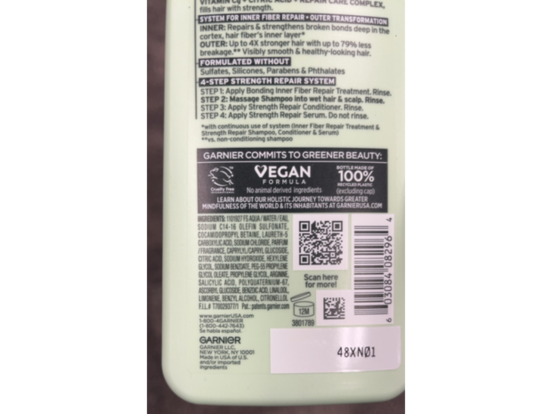 Garnier Fructis Hair Filler Strength Repair Shampoo, Vitamin Cg + Citric Acid & Repair Care Complex, 10.1 fl oz/300 mL