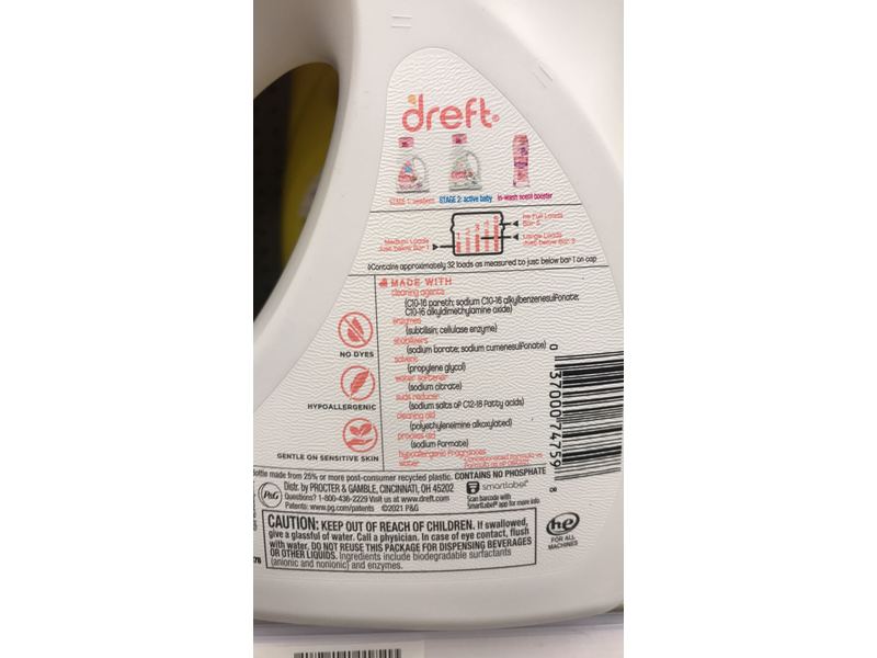 Dreft Stage 1: Newborn Liquid Laundry Detergent, Hypoallergenic, 32 Loads, 50 fl oz/1.47 L