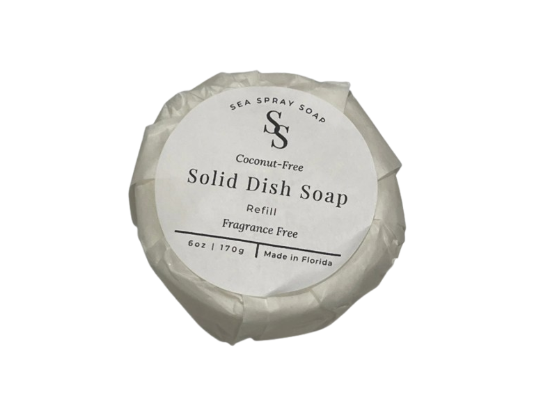 Sea Spray Soap Coconut Free Solid Dish Soap Refill, Fragrance Free, 6 oz/170 g