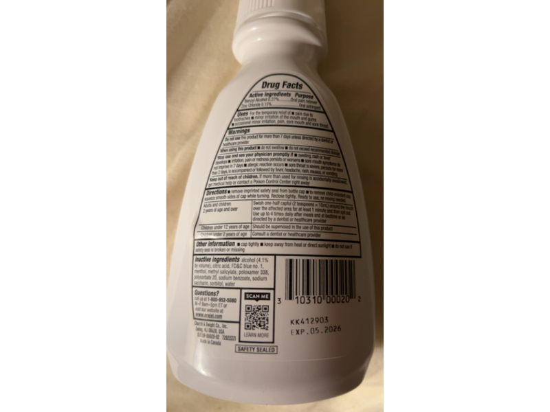 Orajel Toothache Effective Oral Pain Relief Rinse, Soothing Mint, 8 fl oz/237 mL