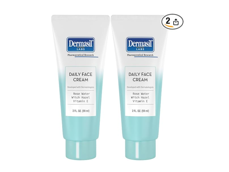 Dermasil Daily Face Cream, Rose Water, Witch Hazel & Vitamin E, 2 fl oz/59 mL, Pack Of 2