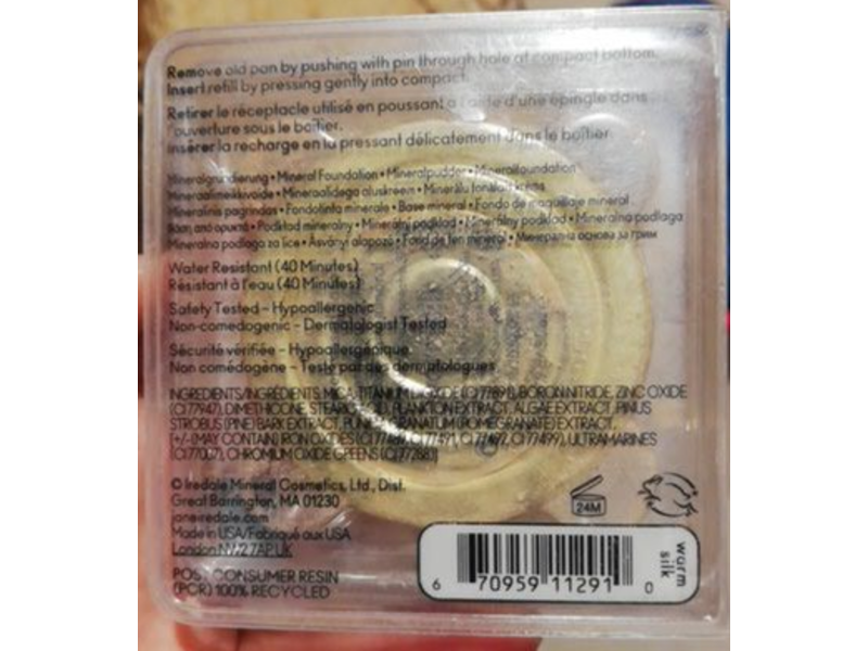 Jane Iredale Pure Pressed Base Mineral Foundation Refill, Warm Silk, SPF 20, 0.35 oz/9.9 g