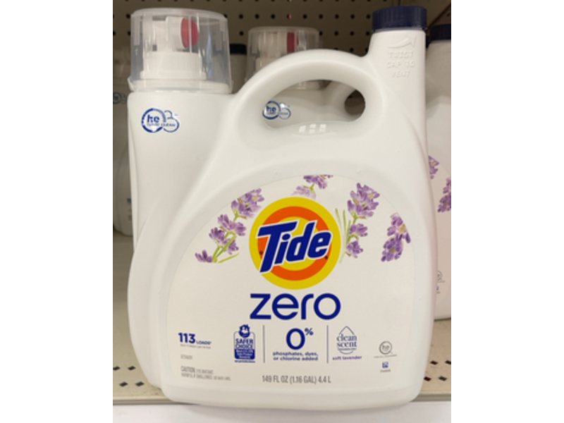 Tide Zero Liquid Laundry Detergent, Lavender Scent, 113 Loads, 149 fl oz/4.4 L