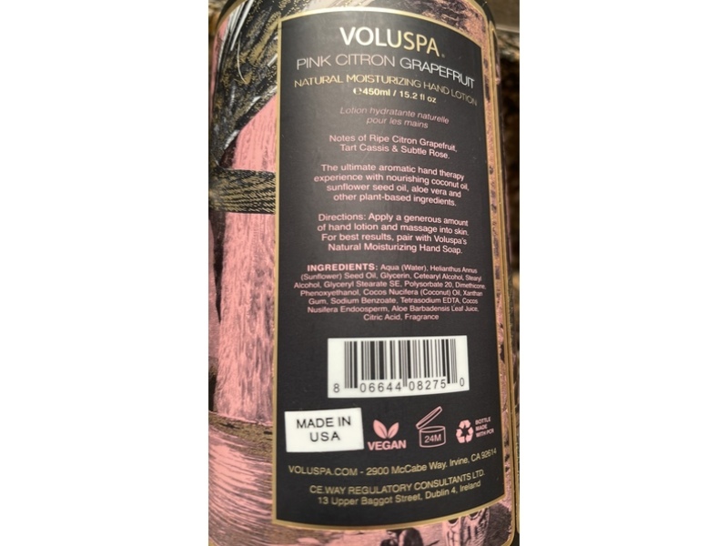 Voluspa Pink Citron Grapefruit Moisturizing Hand Lotion, 15.2 fl oz/450 mL