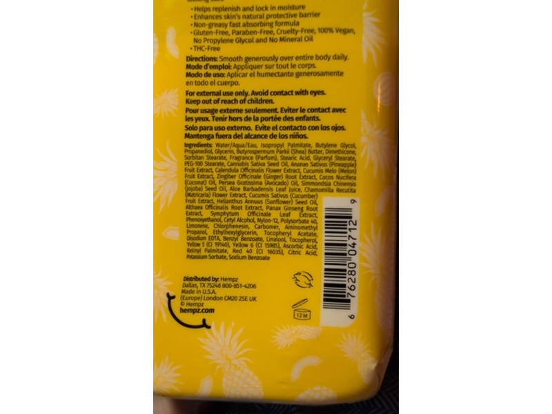 Hempz Hydrating Happy Herbal Body Moisturizer, Sweet Pineapple & Honey Melon, 17 fl oz/500 mL
