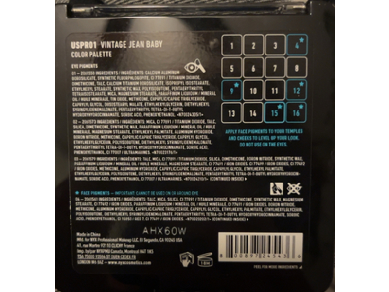 NYX Ultimate Eyeshadow Palette, Vintage Jean Baby, 0.02 oz/0.8 g