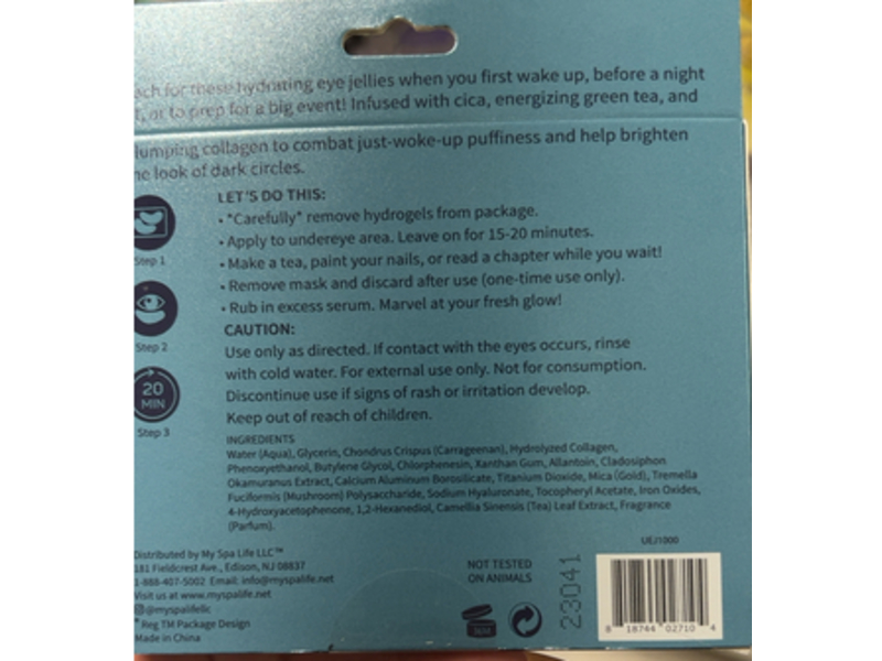 SpaLife Eyes On Me Radiance Under Eye Jellies, Green tea & Collagen, 8 Pairs