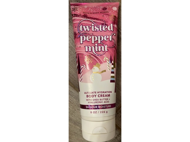 Bath & Body Works Twisted Peppermint Ultimate Hydration Body Cream, Shea Butter + Hyaluronic Acid, 8 oz/226 g