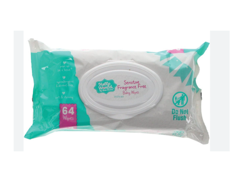 Hello World By Best Choice Sensitive Baby Wipes, Fragrance Free, 64 Count