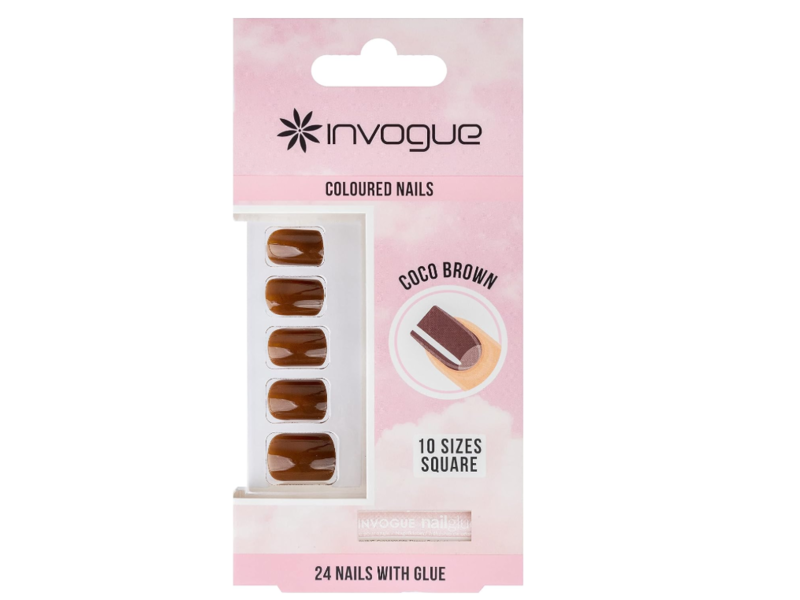 Invogue Coloured Nails, Coco Brown, 24 Count