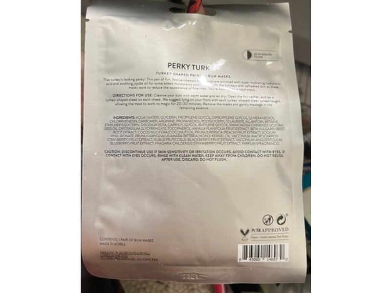 INC.Redible Perky Turkey Moisturizing Bum Masks, Jojoba Oil, 0.84 fl oz/25 mL, 1 Pair